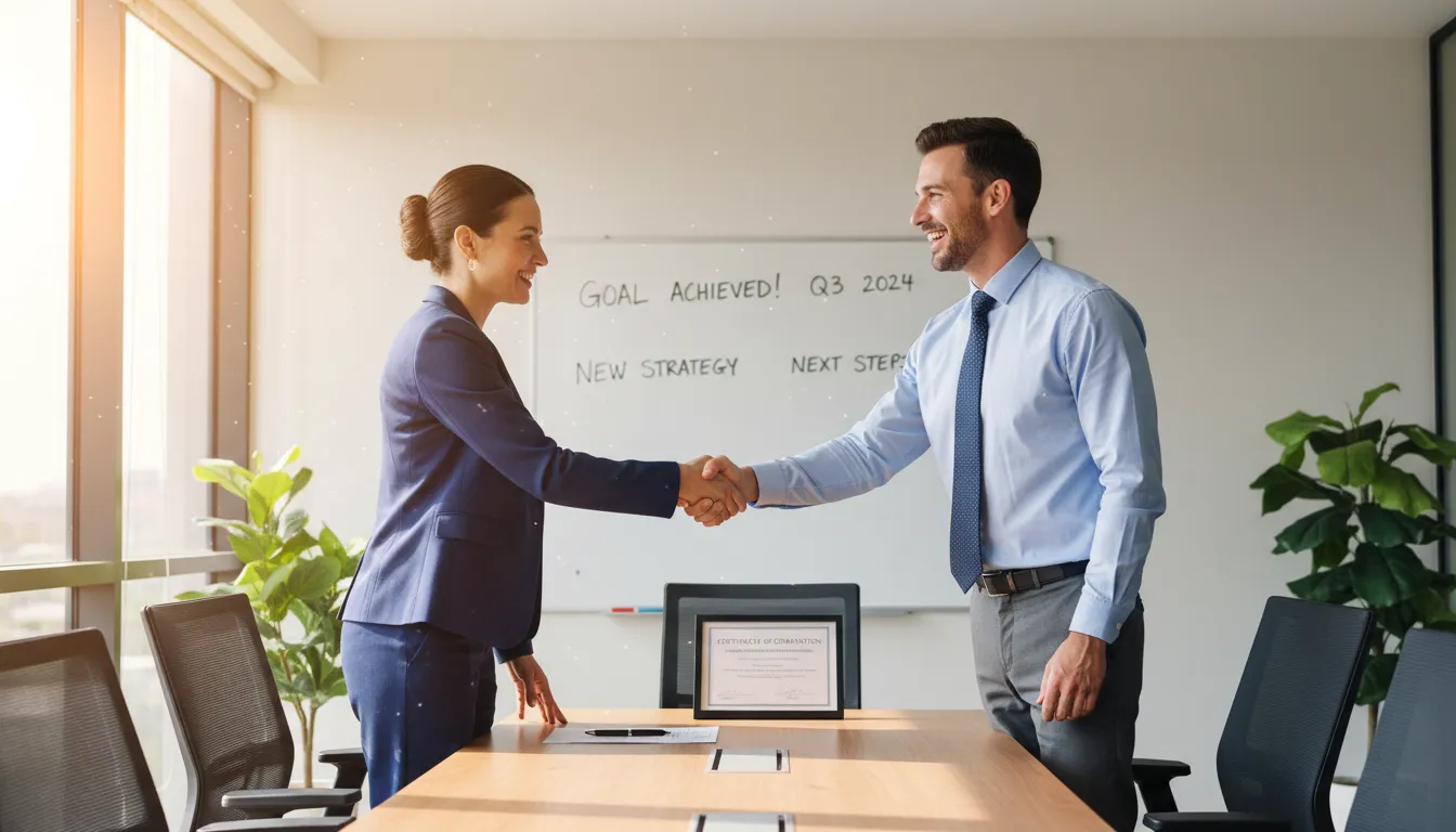 Coach e cliente comemorando juntos uma conquista alcançada graças ao processo de coaching.