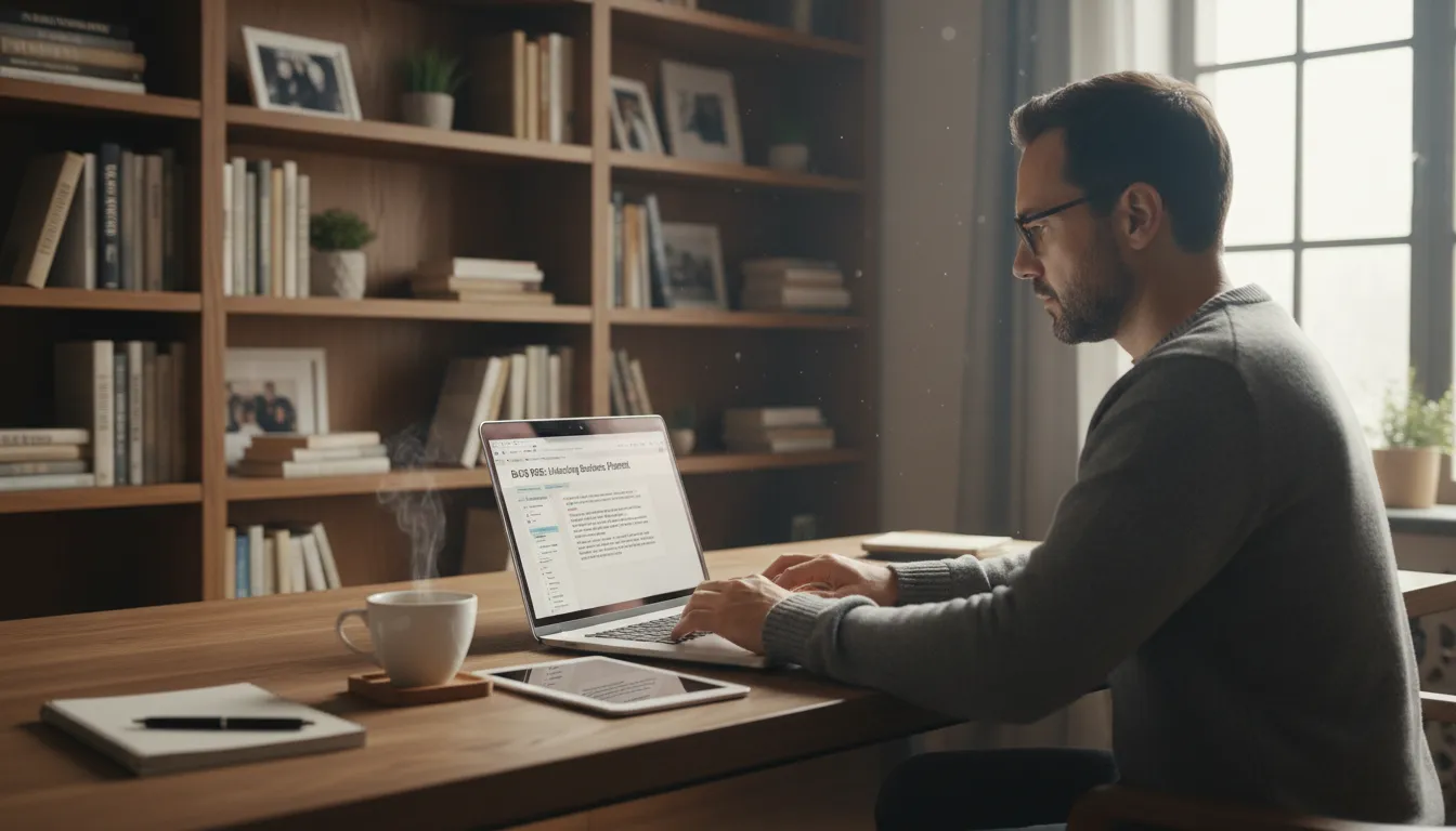 Consultor escrevendo artigo especializado em blog, reforçando posicionamento de expert.