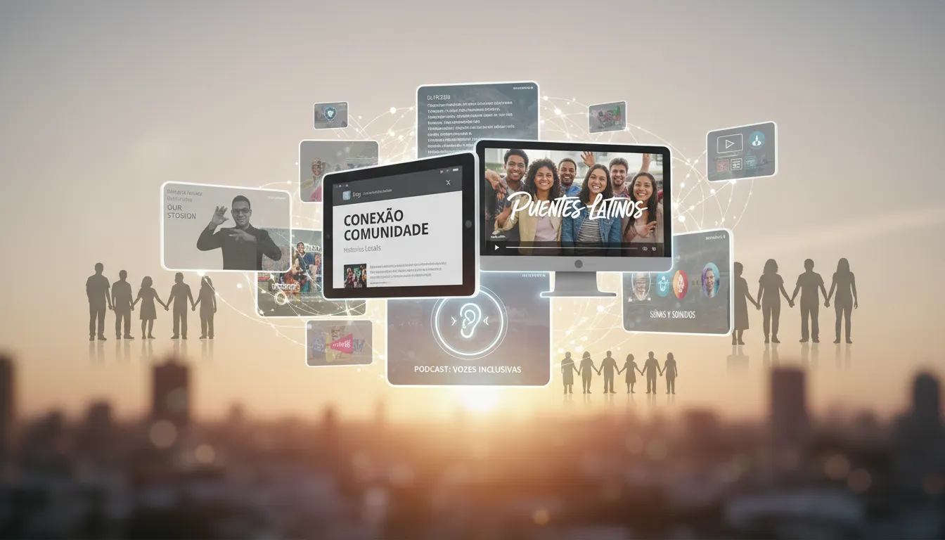Conteúdo digital em português, espanhol e linguagem de sinais conectando comunidades regionais e promovendo inclusão.