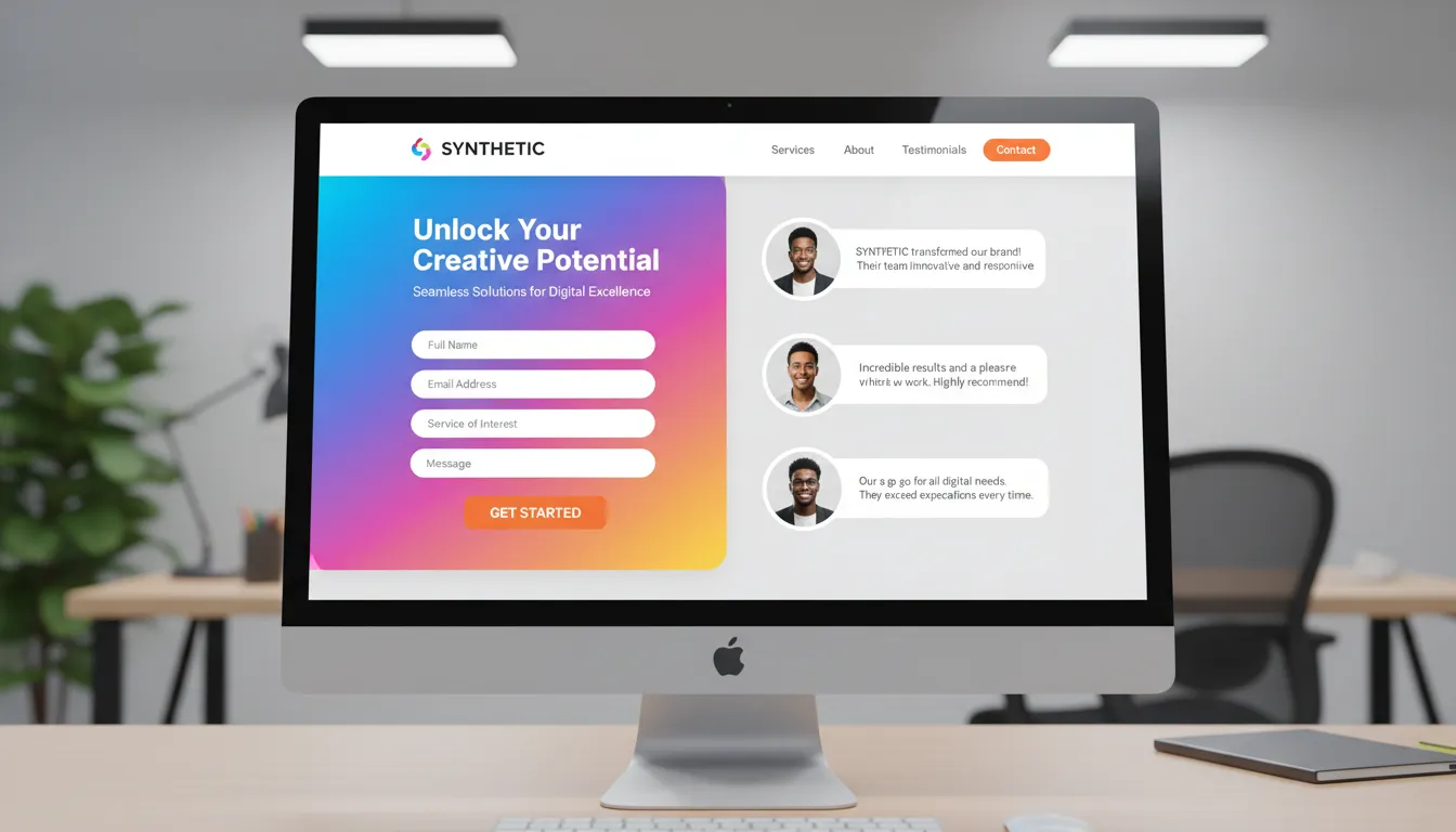 Landing page destaque para geração de leads de serviços em ambiente digital moderno