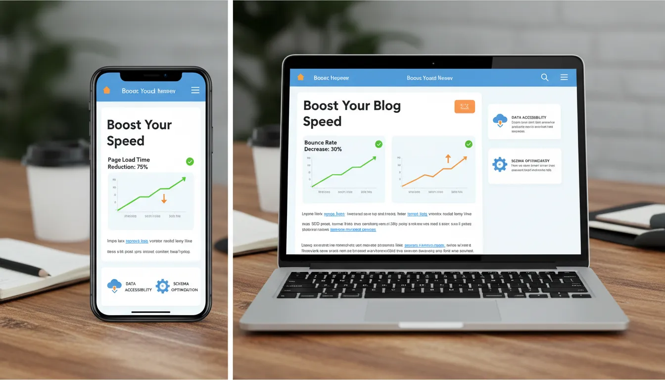 Páginas de blog responsivas com carregamento rápido, links internos e indicadores de experiência do usuário