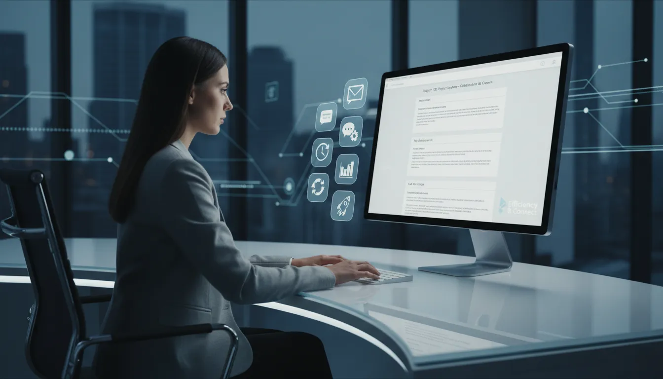 Profissional criando modelo de resposta automática em ambiente digital eficiente
