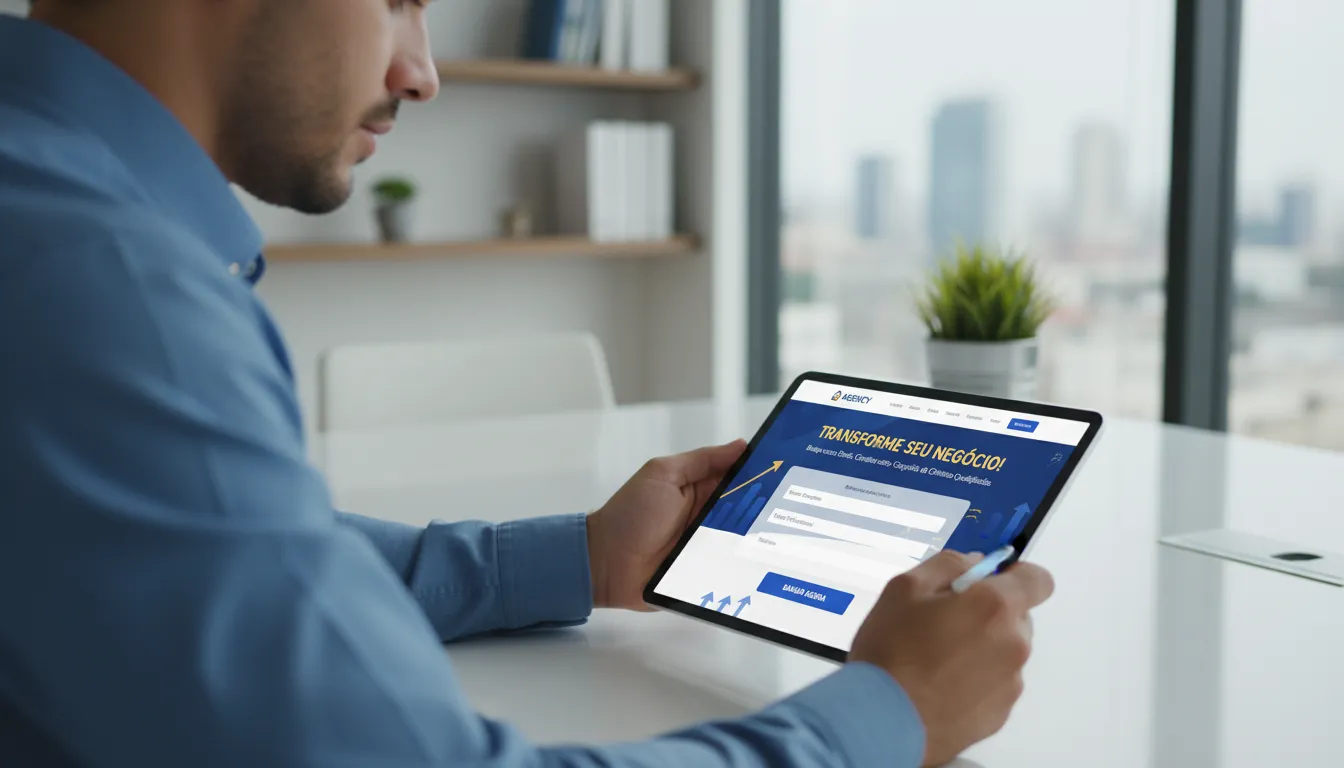 Site Institucional para Agência Digital: Portfolio + Metodologia + Lead Magnet Integrado 2 Preenchimento rápido de formulário de lead magnet em site profissional de agência digital.