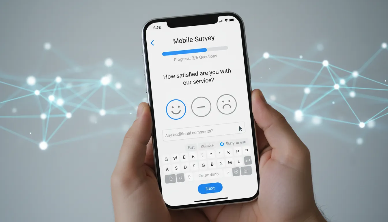 Formulário mobile simples e progressivo sendo preenchido, destacando campos inteligentes, barra de progresso e teclado apropriado.