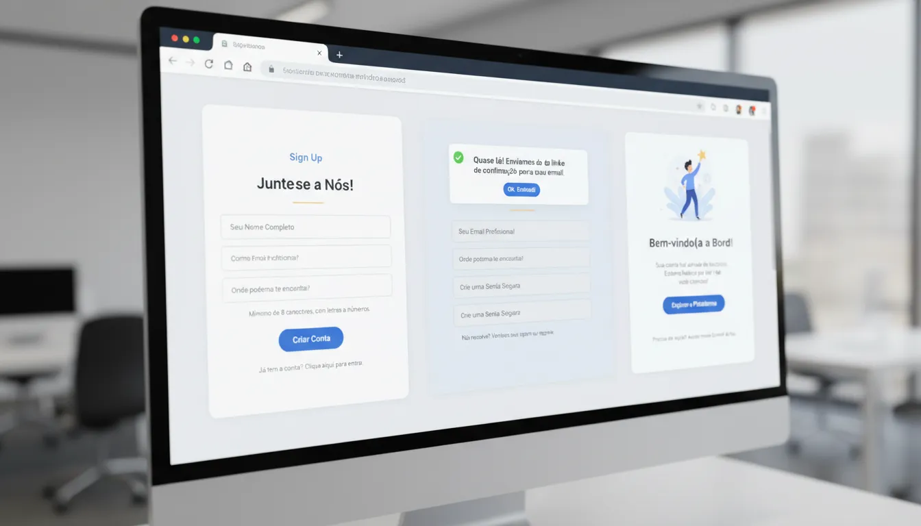 Fluxo digital de preenchimento de formulário com microcopy otimizado, feedback visual e identidade de marca clara.