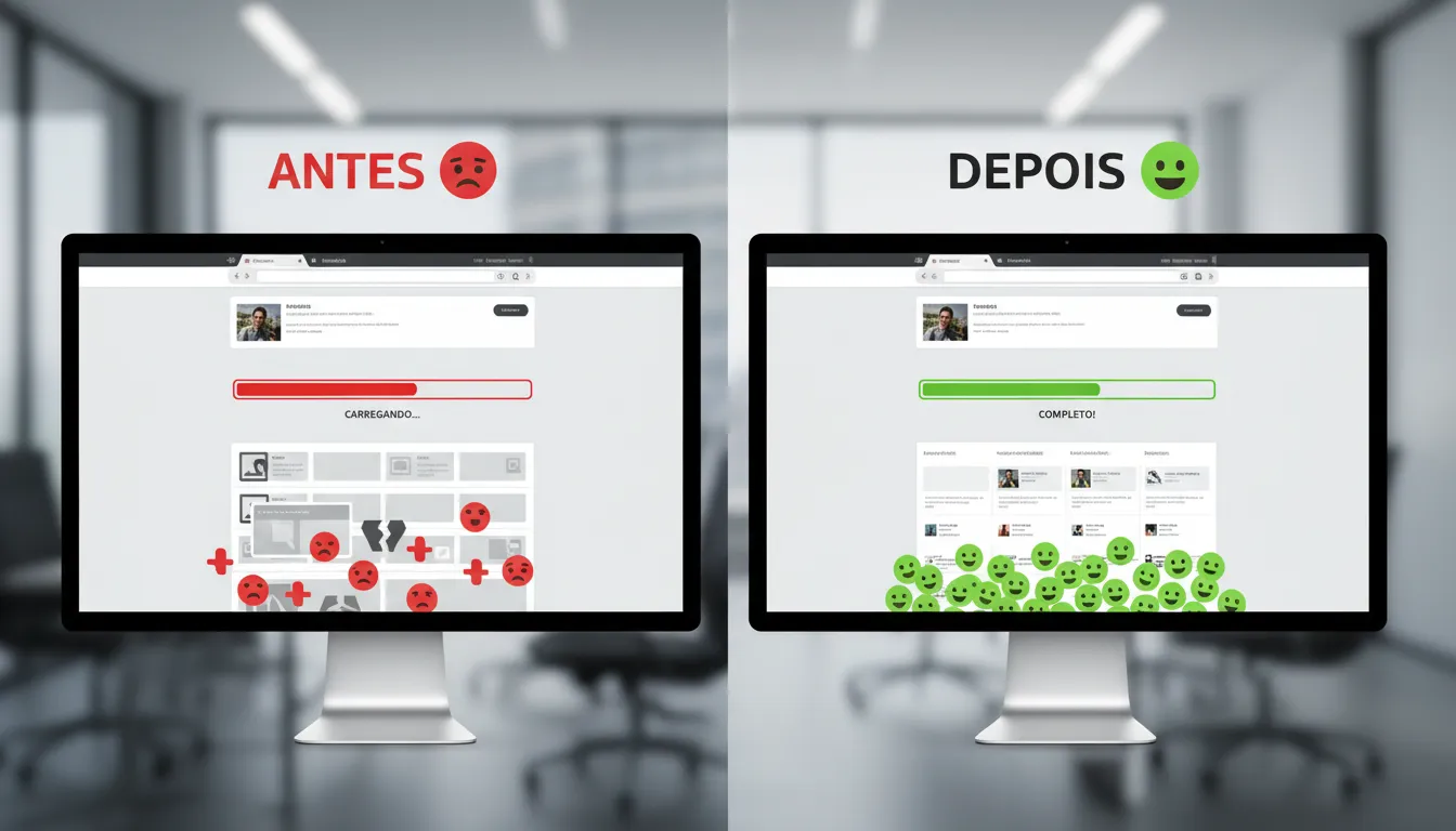 Exemplo visual do impacto da otimização no carregamento e na experiência do usuário