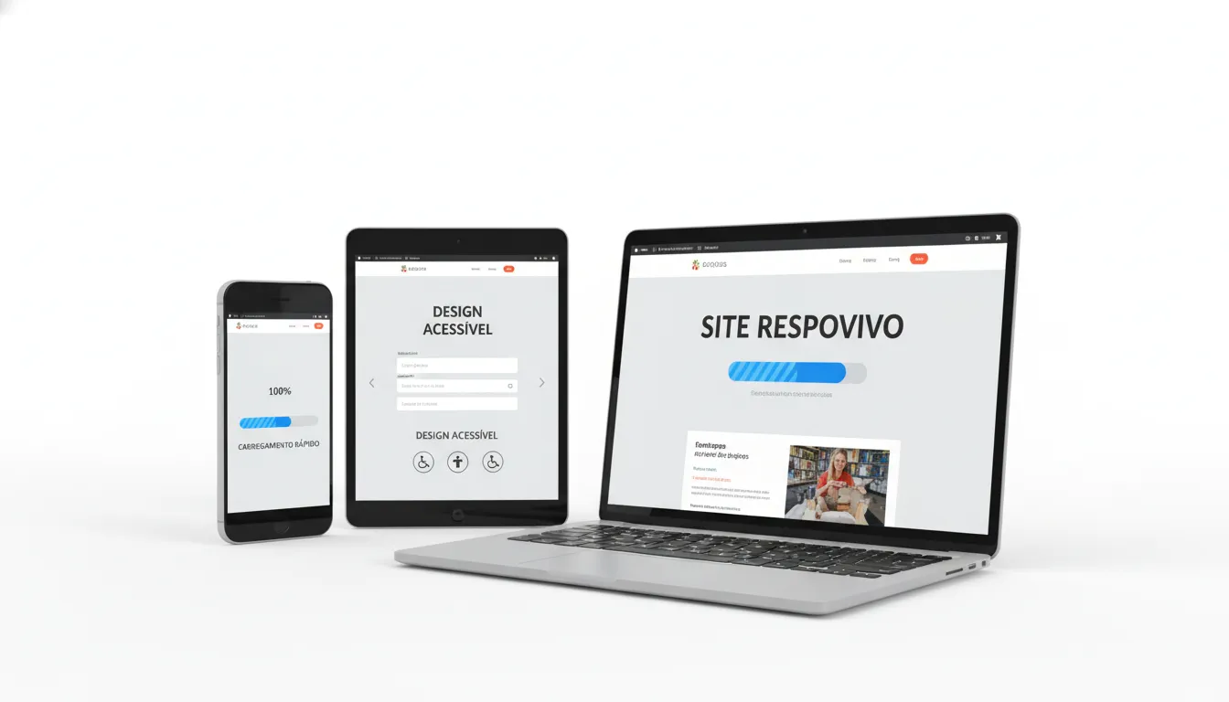 Site responsivo rápido em vários dispositivos, destacando acessibilidade digital