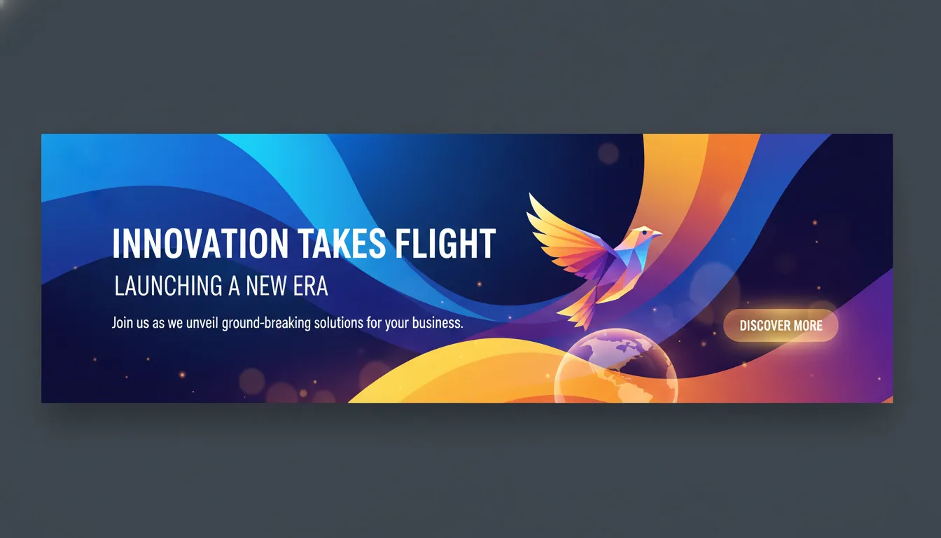 Banner dinâmico e vibrante em site empresarial, anunciando inauguração com visual acolhedor e profissional.