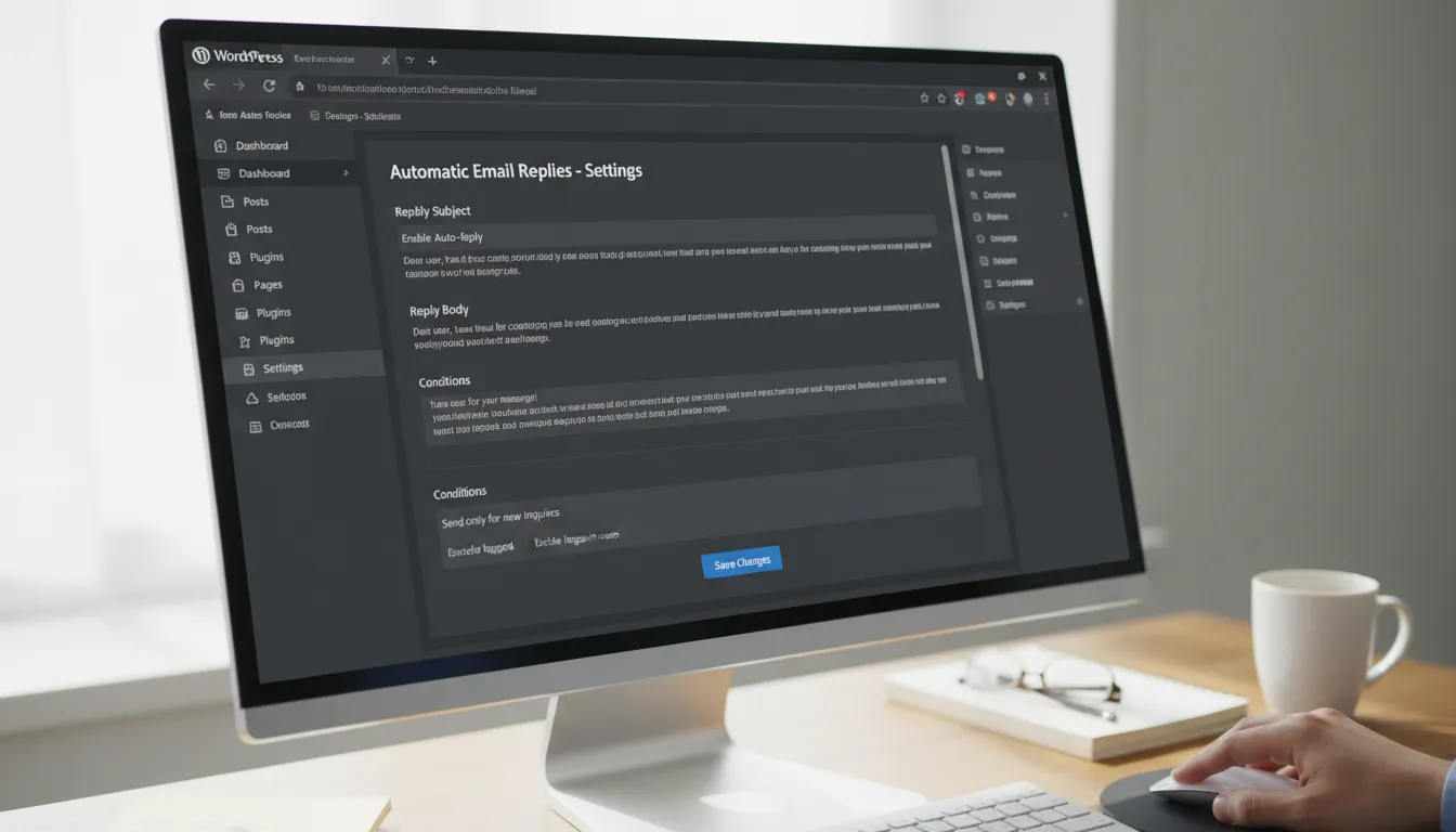 Configuração de respostas automáticas no painel do WordPress com plugins visíveis